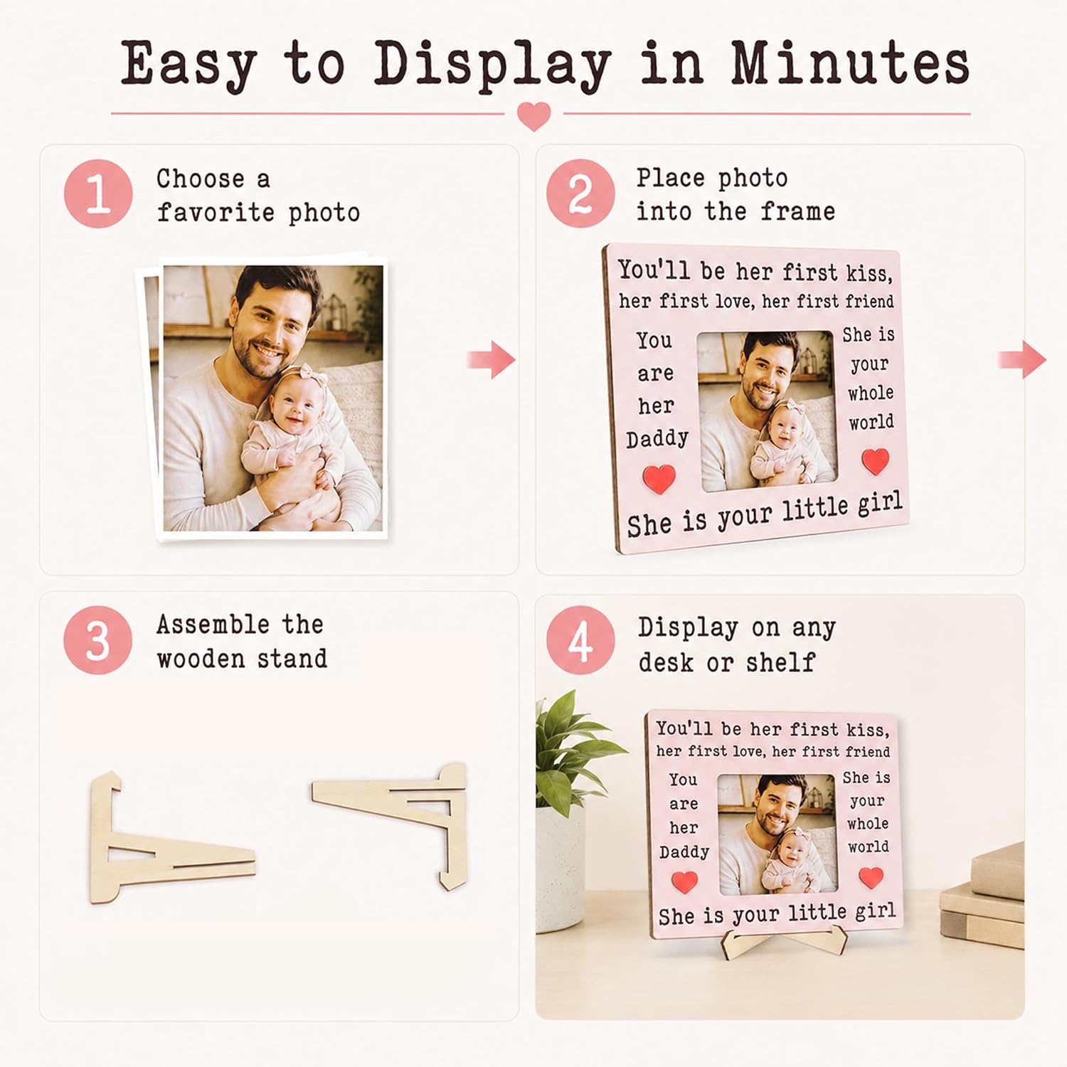 You Are Her Daddy Photo Frame with Wooden Stand, 4x6 Baby Girl Keepsake Frame for Dad, Father’s Day Gift for Dad from Daughter, New Dad Gifts for Baby Girl Dad image 3
