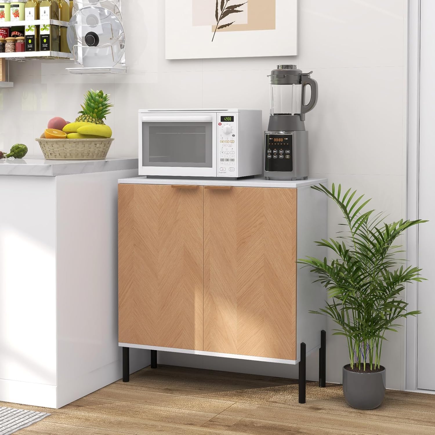 Set of 2 Buffet Cabinet with Storage, Modern Sideboard with Doors, Kitchen Storage Cabinets, Wood Buffets & Sideboards, Accent Table for Dining Living Room, Entryway (2)
