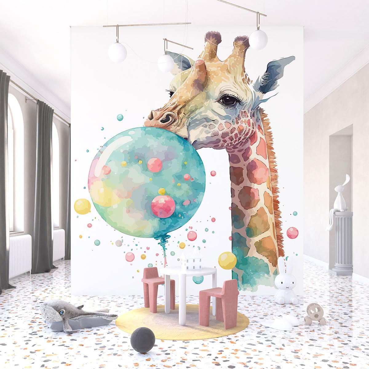 Fototapete Panorama Kinder - Giraffe Luftballons 3617680684962 - Breite 195 cm x Höhe 125 cm