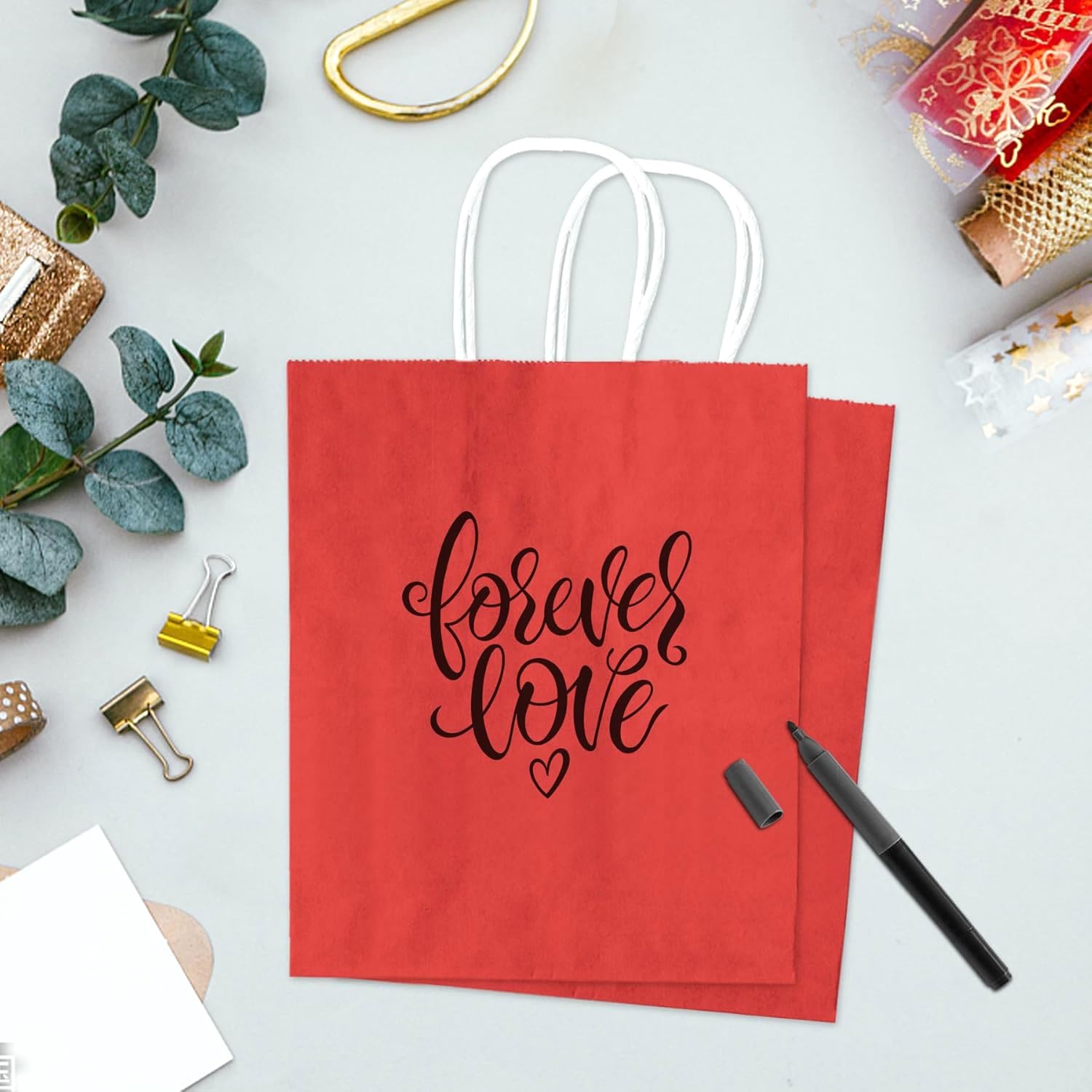 Red Kraft Gift Bags - 25 Pack, Birthday & Wedding -5