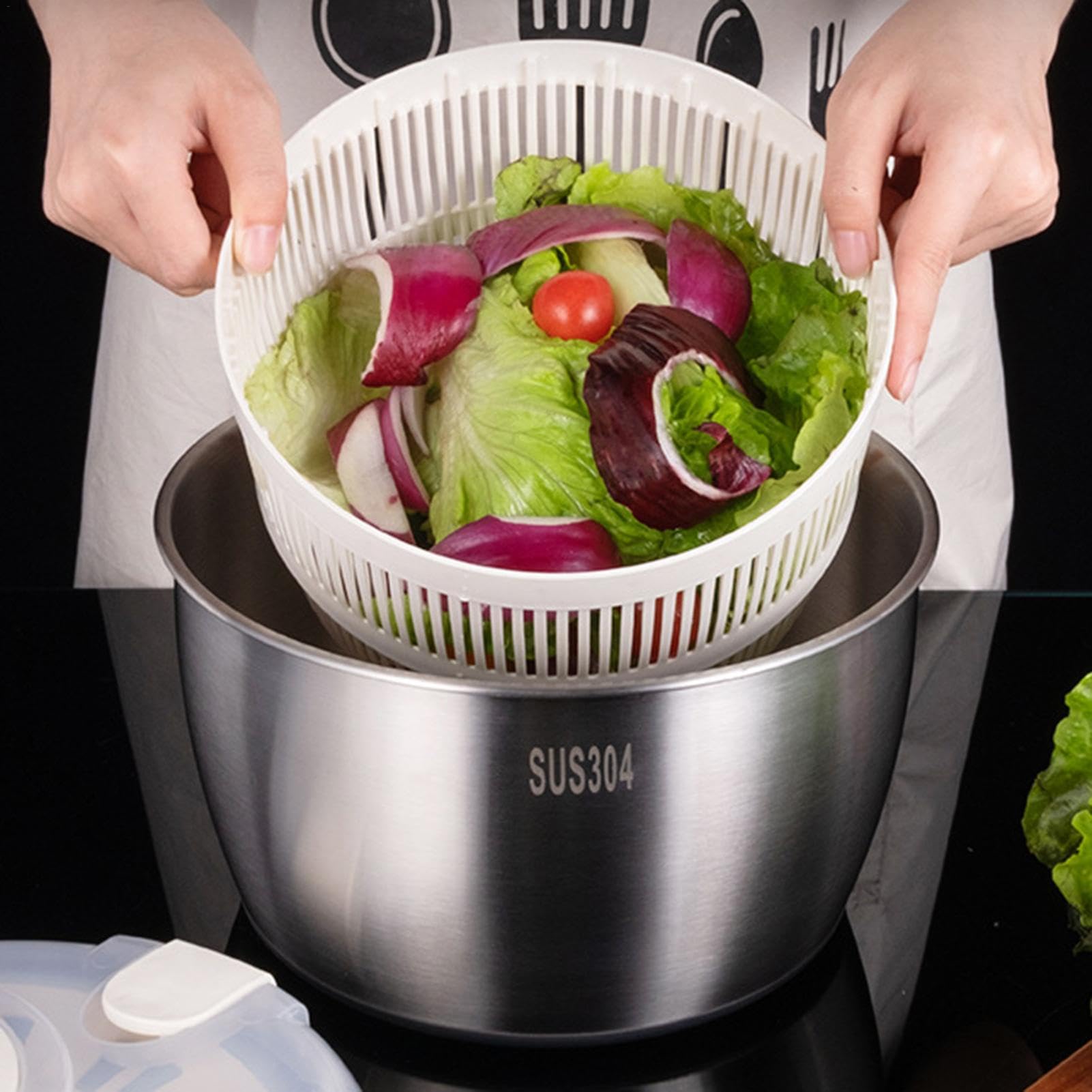Y Centrifugadora De Lechuga,Secadora De Frutas, Secador Giratorio para | Ensaladas, Giratorio para Lechuga, Mezclador De Ensalada con Mango Giratorio, Secador De Lechuga De Acero Inoxida