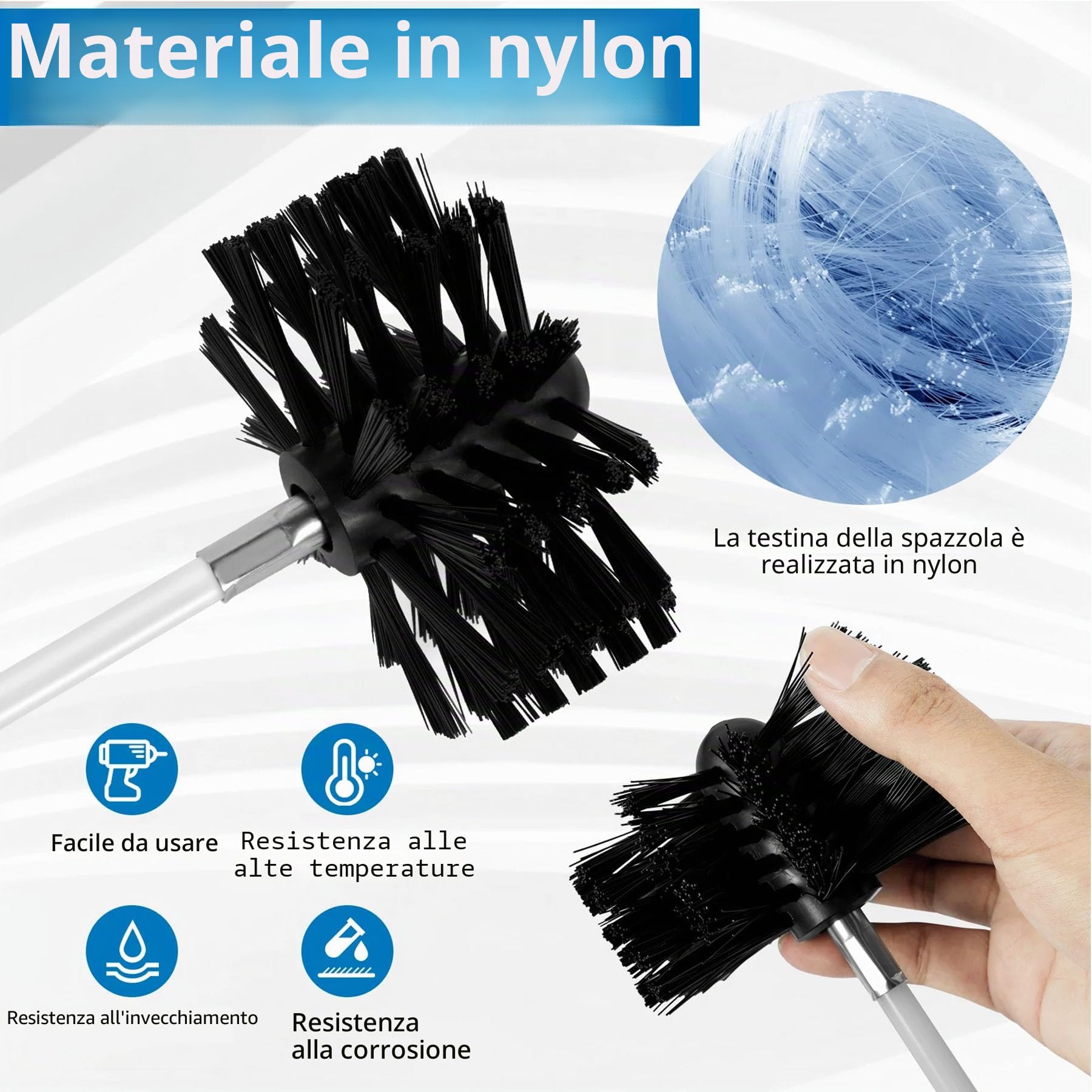 24 PCS Spazzola per la Pulizia del Camino，Spazzole per Camini，Spazzola Pulizia Camino，Kit per la pulizia della stufa a pellet regolabile Include 20 aste, 2 testine, 1 connettore e 1 borsa portaoggetti