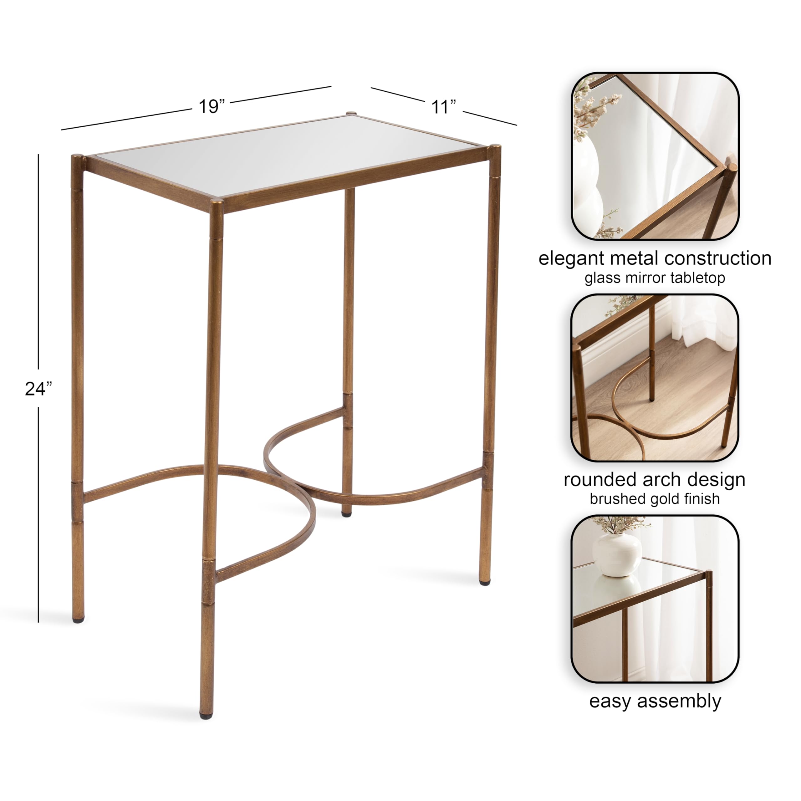 Kate and Laurel Catriona Modern Glam Metal Skinny Side Table, 19 x 11 x 24, Gold, Rectangular Slim Living Room End Table with Unique Geometric Base for Use as Bedroom Accent or Entryway Decor