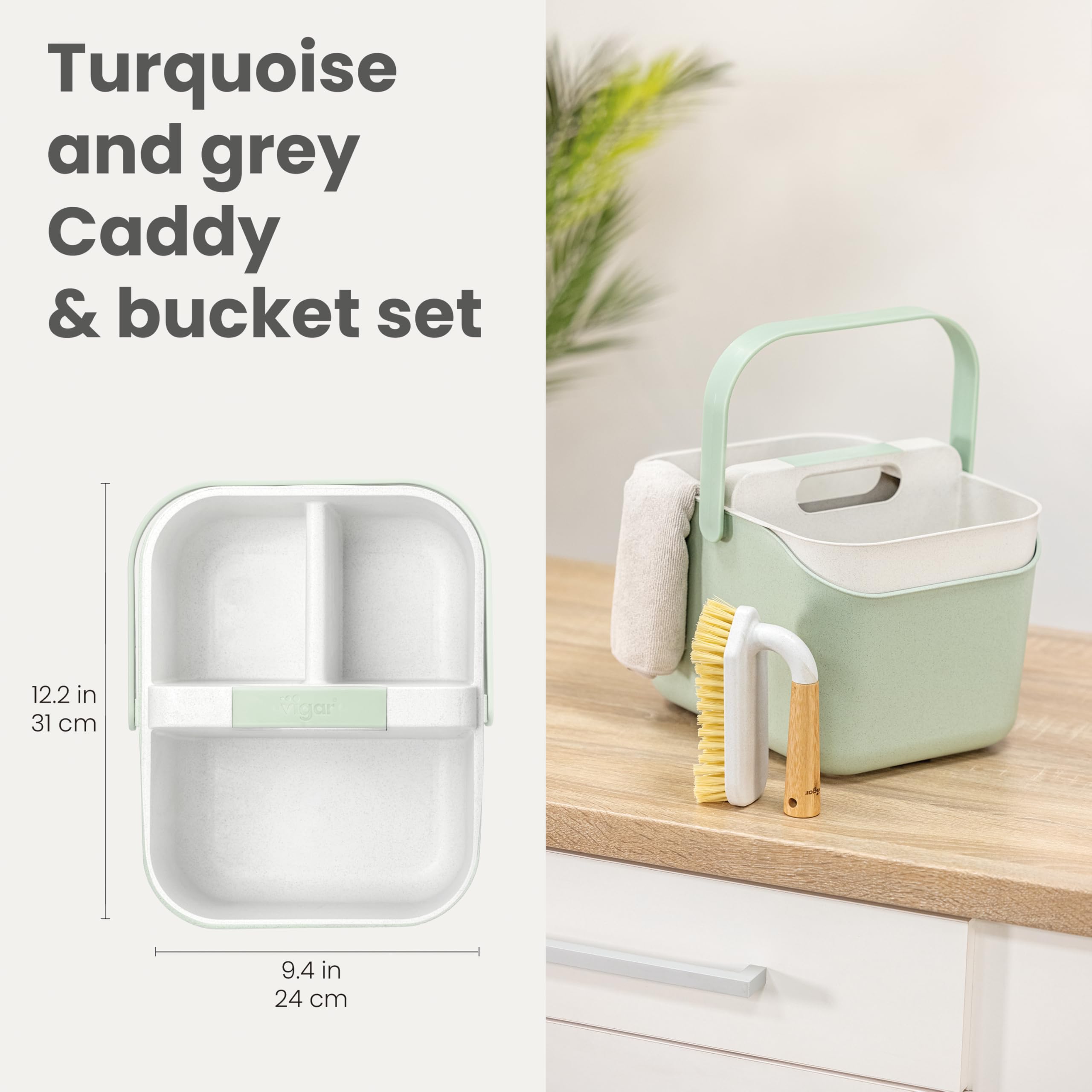 Vigar - Zestaw Caddy i wiadro do czyszczenia - dwa w jednym - 31 x 24 x 23 cm - Model Zeroline - Lekka kostka 8 L - z 3 przegródkami - Transport środków czyszczących