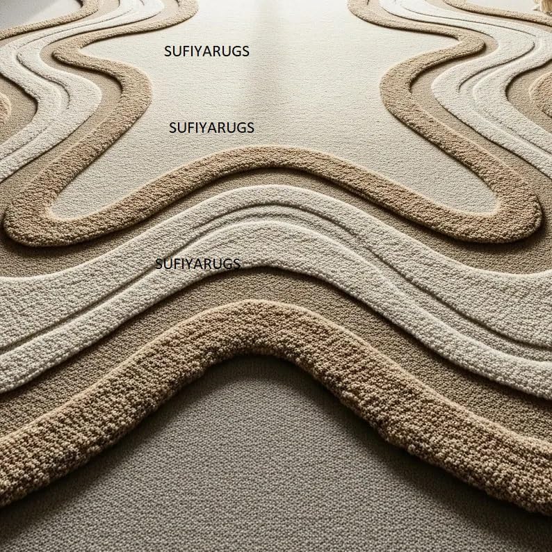 Image of Hand Tufted Carpet NZ Wool with Silk Abstract Design Non Slip Luxury Exclusive Carpet for Living Room Bedroom (5x7 feet,150x210cm) - DX565