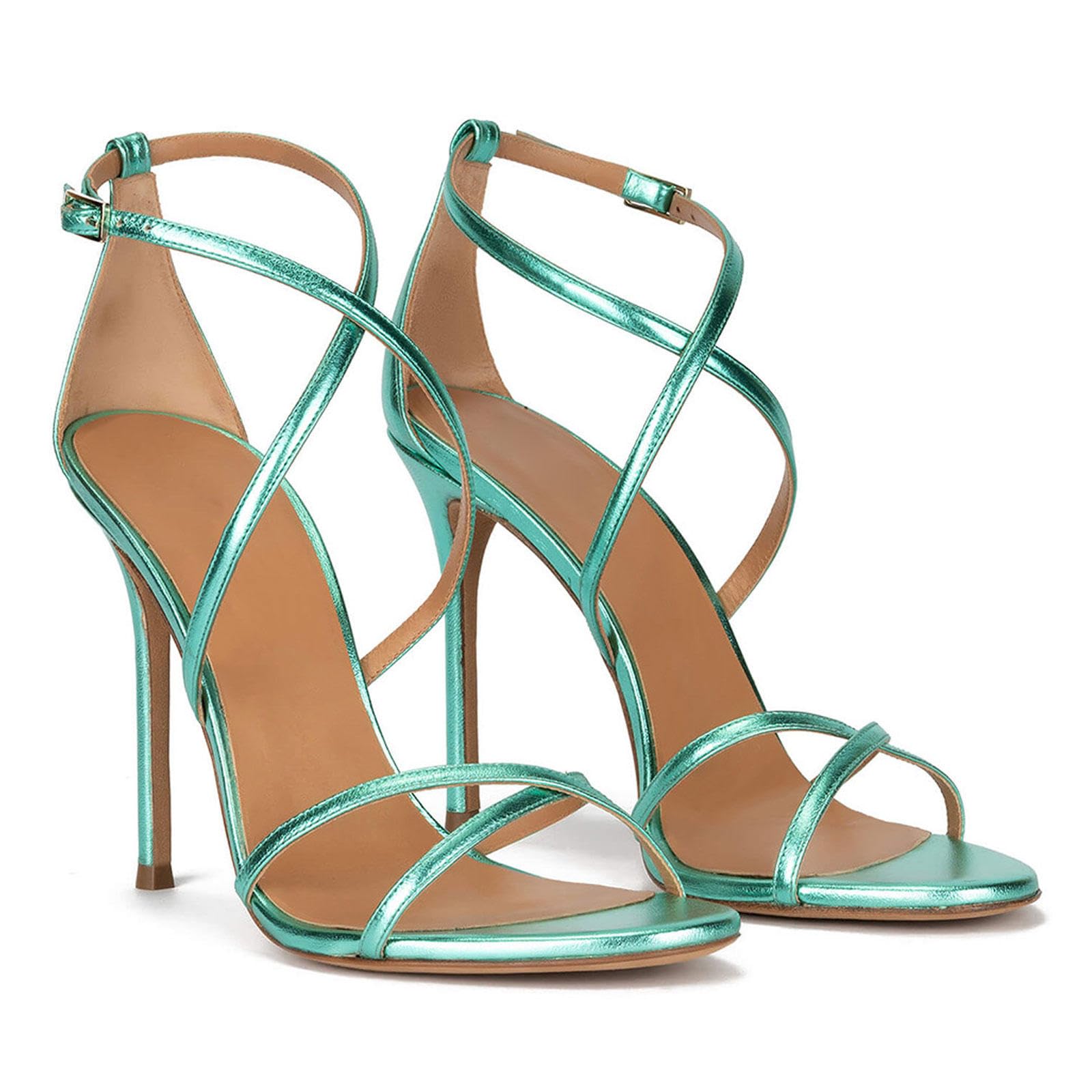 Tacchi Alti Sandali Fibbia Cinturino Incrociato Donna Punta Aperta Lavoro Sposa Festa Sera 11cm,Blue-44