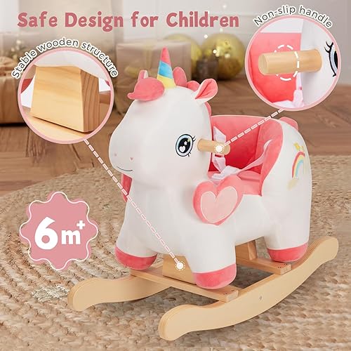 Miniatura 7 de labebe Caballo mecedor para bebé con cinturón de seguridad, gorila de unicornio para niños de 6 meses a 3 años, juguete de equitación para bebés,
