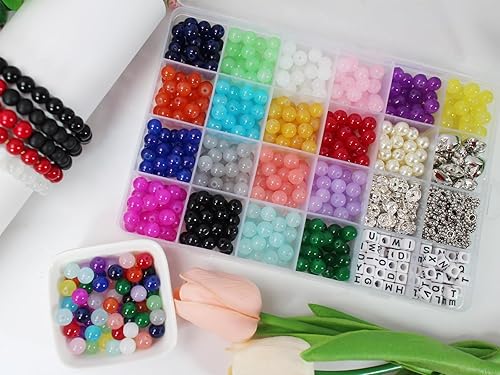 Miniatura 2 de PAMIR TONG 1000 cuentas de cristal de 0.315 pulgadas para hacer joyas, pulseras y suministros de cuentas, cuentas de jade imitativas, cuentas