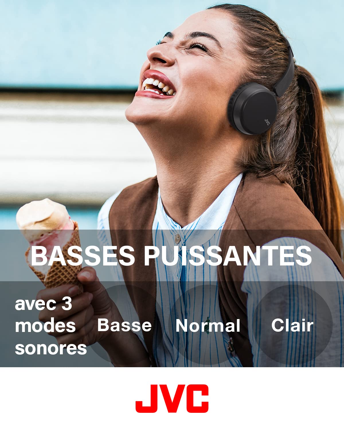 JVC Casque sans Fil Supra-aural, 3 Modes sonores(Basse/Clair/Normal), 35H d'autonomie, Léger, Structure pivotante et Pliable à Plat, Connexion Multipoint, Bluetooth, HA-Z37W-B (Noir)