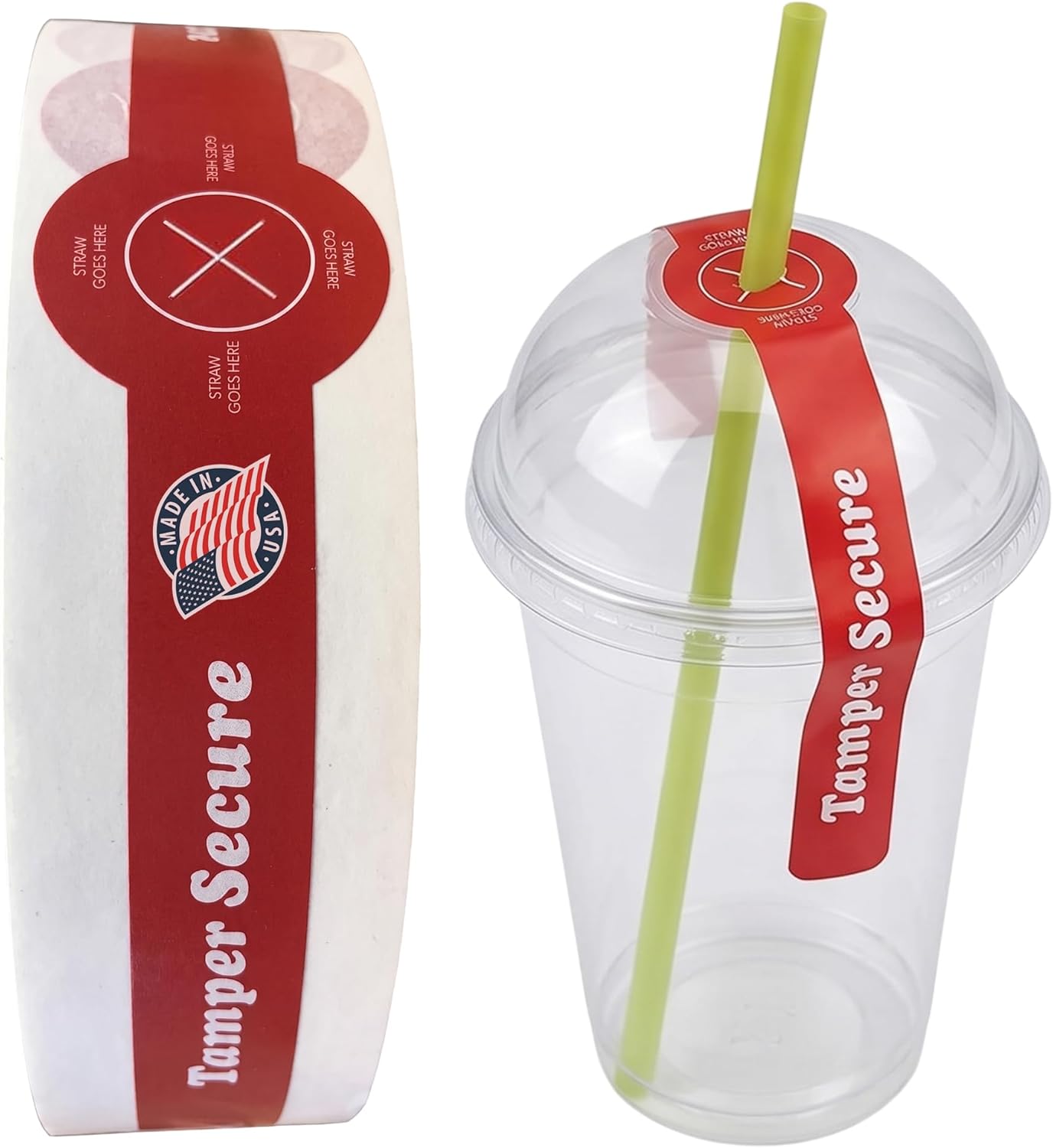 Straw Ready Tamper Evident Proof Seals for Food Safety - to-Go Drink Stickers with Secure, Easy to Peel Stickers, 1.25 x 10 Inch, 500 Total Labels on a Roll