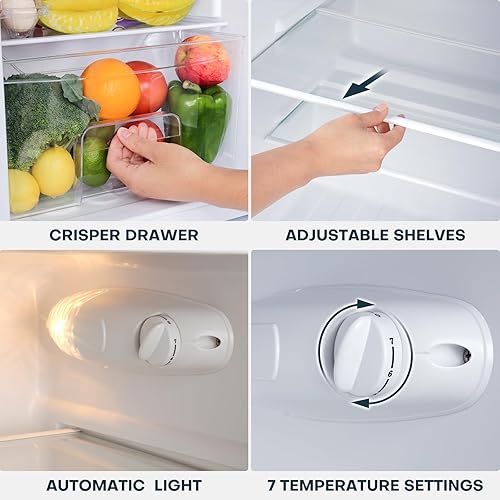 Miniatura 9 de Upstreman Mini refrigerador de 3.1 pies cúbicos con congelador, mini refrigerador de doble puerta, termostato ajustable, ahorro de energía, mini