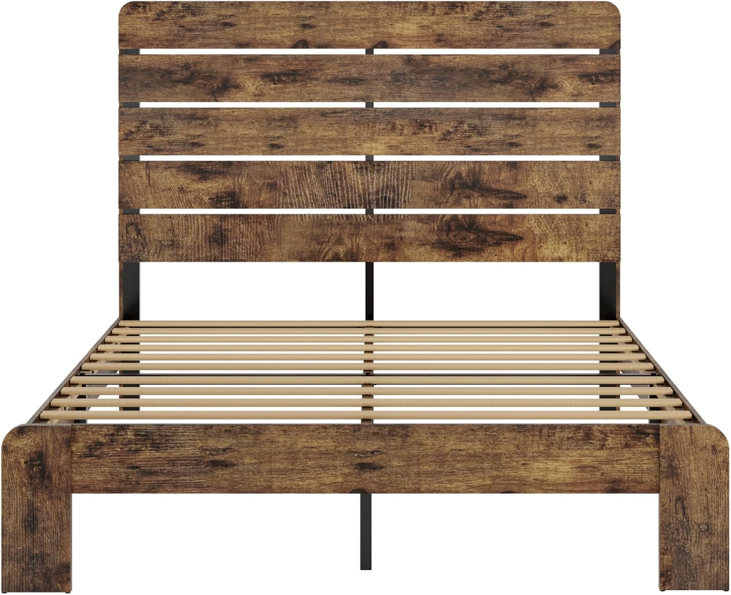 Full Size Bed Frame with Wooden Headboard and Footboard, Rustic Platform Bedframe, Wood Slats Support, No Box Spring Needed, Under Bed Storage, Easy Assembly, Brown