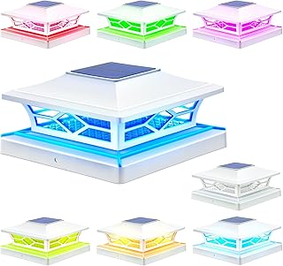 APONUO 4x4 ポストソーラーライト、ポストキャップライト ソーラー電源 4つの照明モード、フェンスライト ソーラーパワー 屋外 フェンスデッキポスト用 4x4 6x6 木製&4x4 5x5ビニール、ホワイト、8個パック