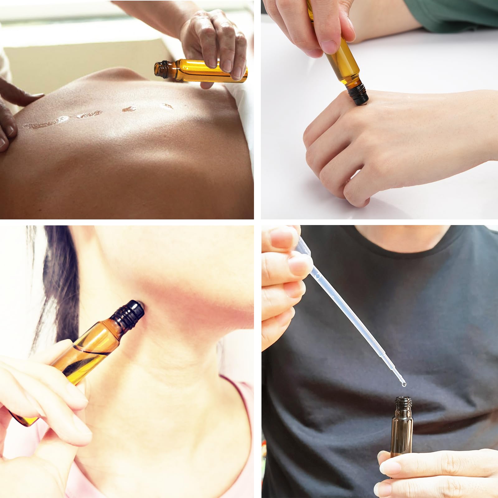 Roll on - Bottiglie di vetro per olio essenziale, 35 pezzi, colore marrone, rollon, vuote, 10 ml, per oli con rullo in acciaio inox, per oli essenziali, lozioni, profumi, massaggi