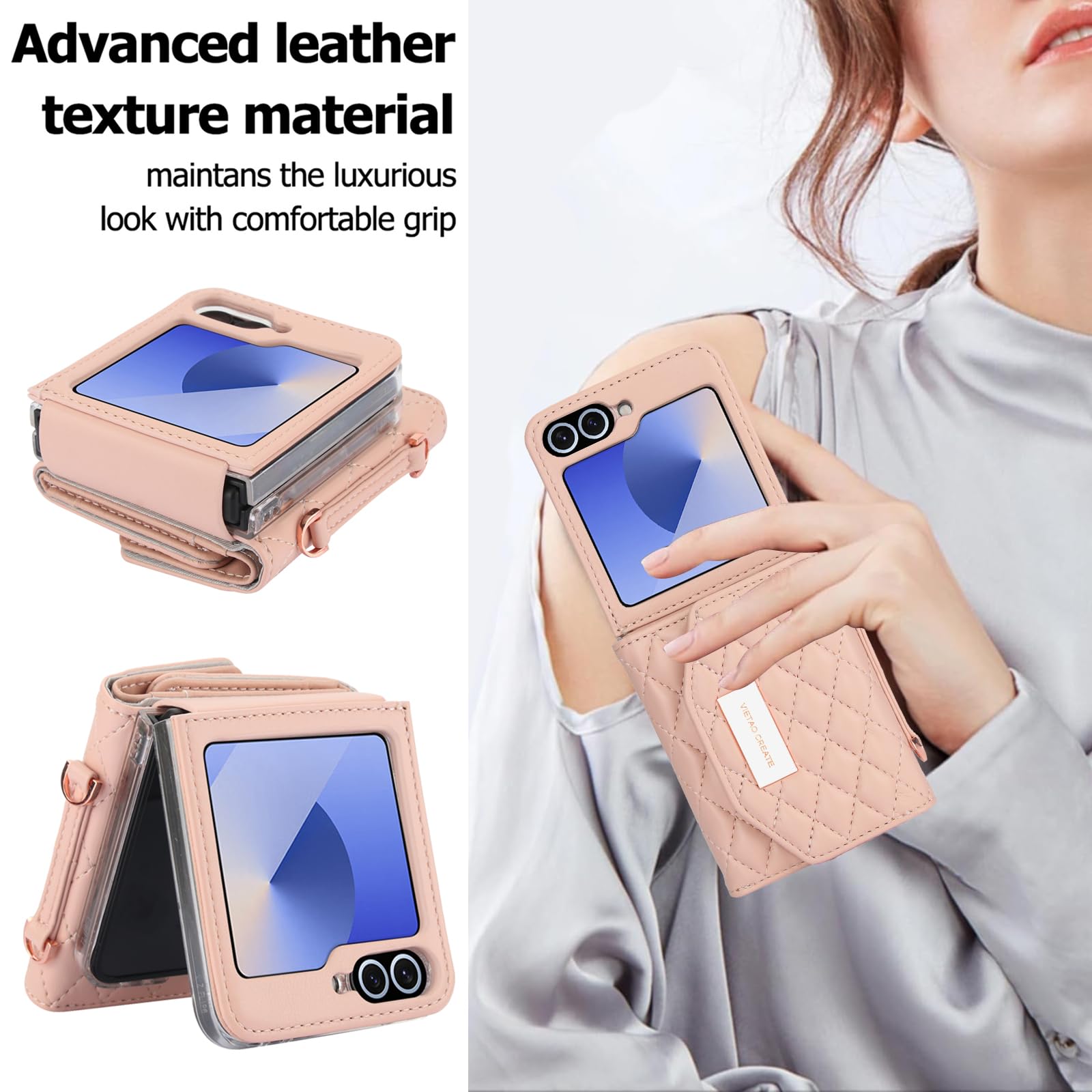 XIMAND Samsung Galaxy Z Flip 6 用 ジッパー ウォレット ケース クロスボディ ストラップ付き - カ Samsung  Galaxy Z Fold 5用取り外し可能なストラップ付きクロスボディケース、カードホルダー付き、PUレザージッパ Samsung Galaxy Z  Flip5 ケース カバー 折りたたみ型 ... Samsung Galaxy Z Flip 6用ケース 調節可能な取り外し可能なストラップ付き、クロスボディ PU レザー保護電話カ