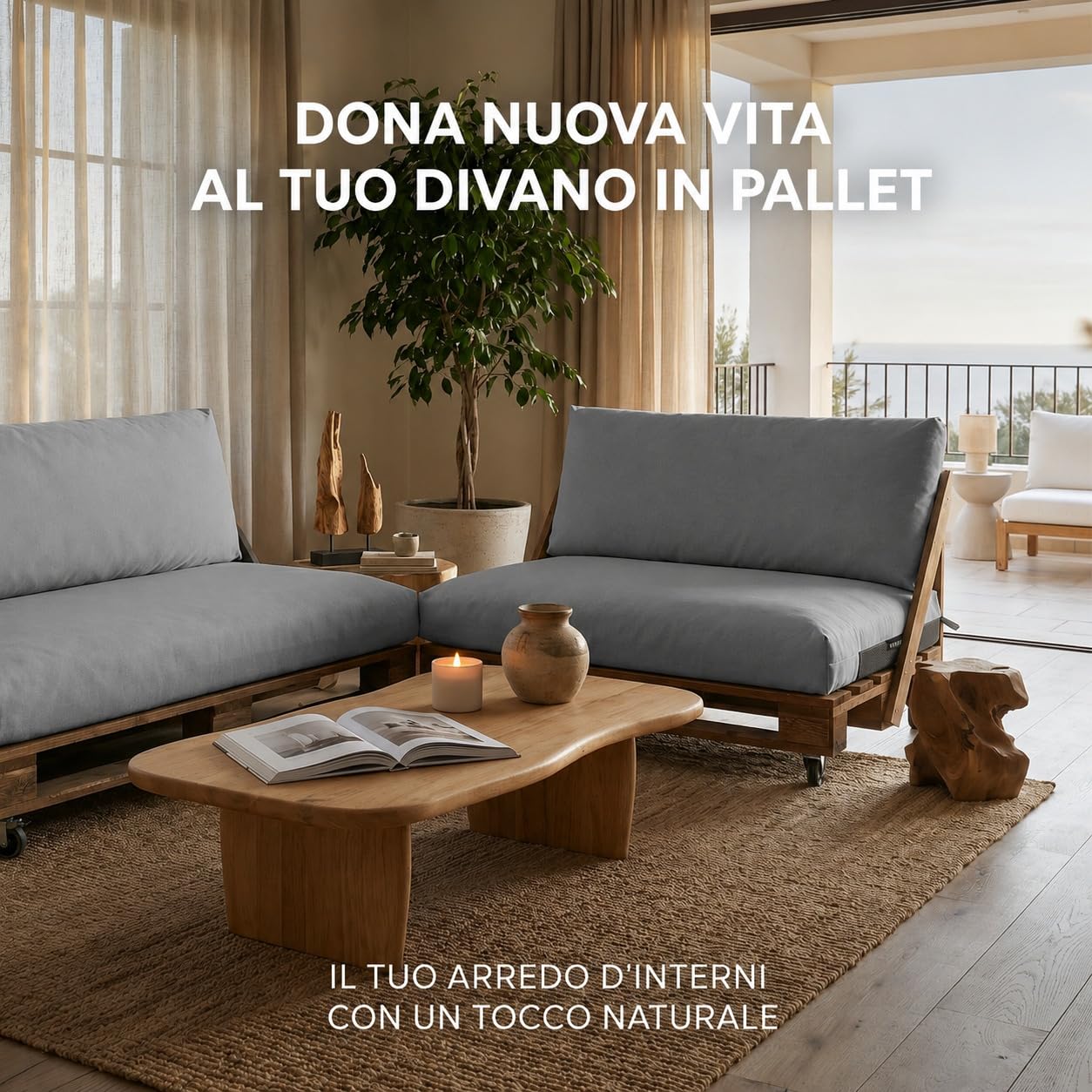 Happers Set Cuscini per Pallet da Esterno 120x80 + 120x45 cm Grigio Chiaro Antimacchia Sfoderabile