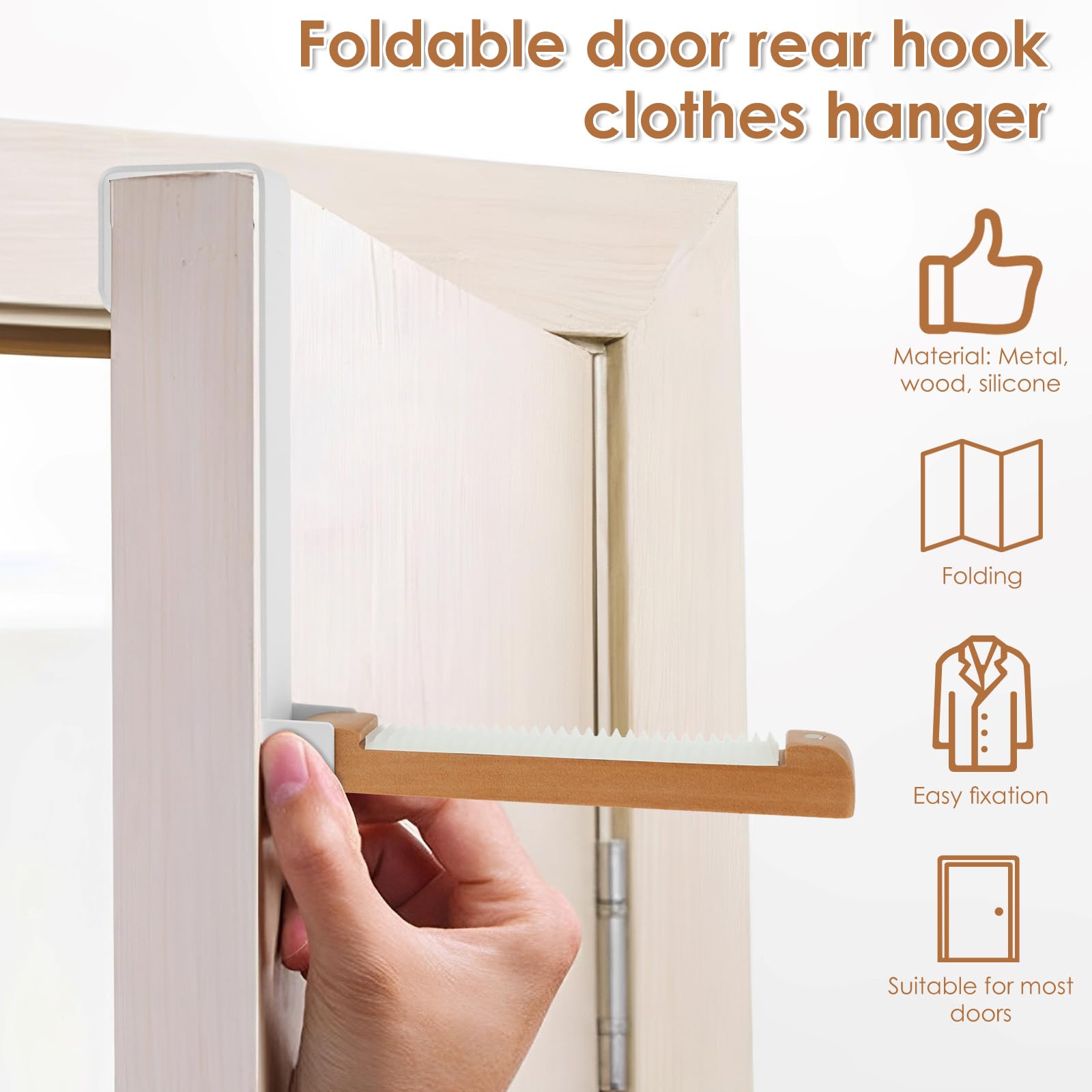 Caffney 2Pcs Foldable Over Door Hooks Space Saving Over Door Hanger Folding Clothes Drying Rack with Non-Slip Straps White Hanger Hooks for Hanging Clothes Towels Coats Backpacks Hats - Image 3