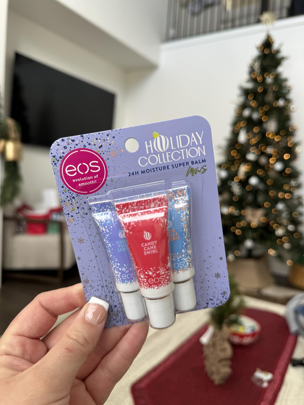 eos Holiday 24H Moisture Mini Super Balm Set, Peppermint Twist, Milk & Cookies, Marshmallow Fluff, Limited Edition Lip Care, 0.24 fl oz, 3-pack