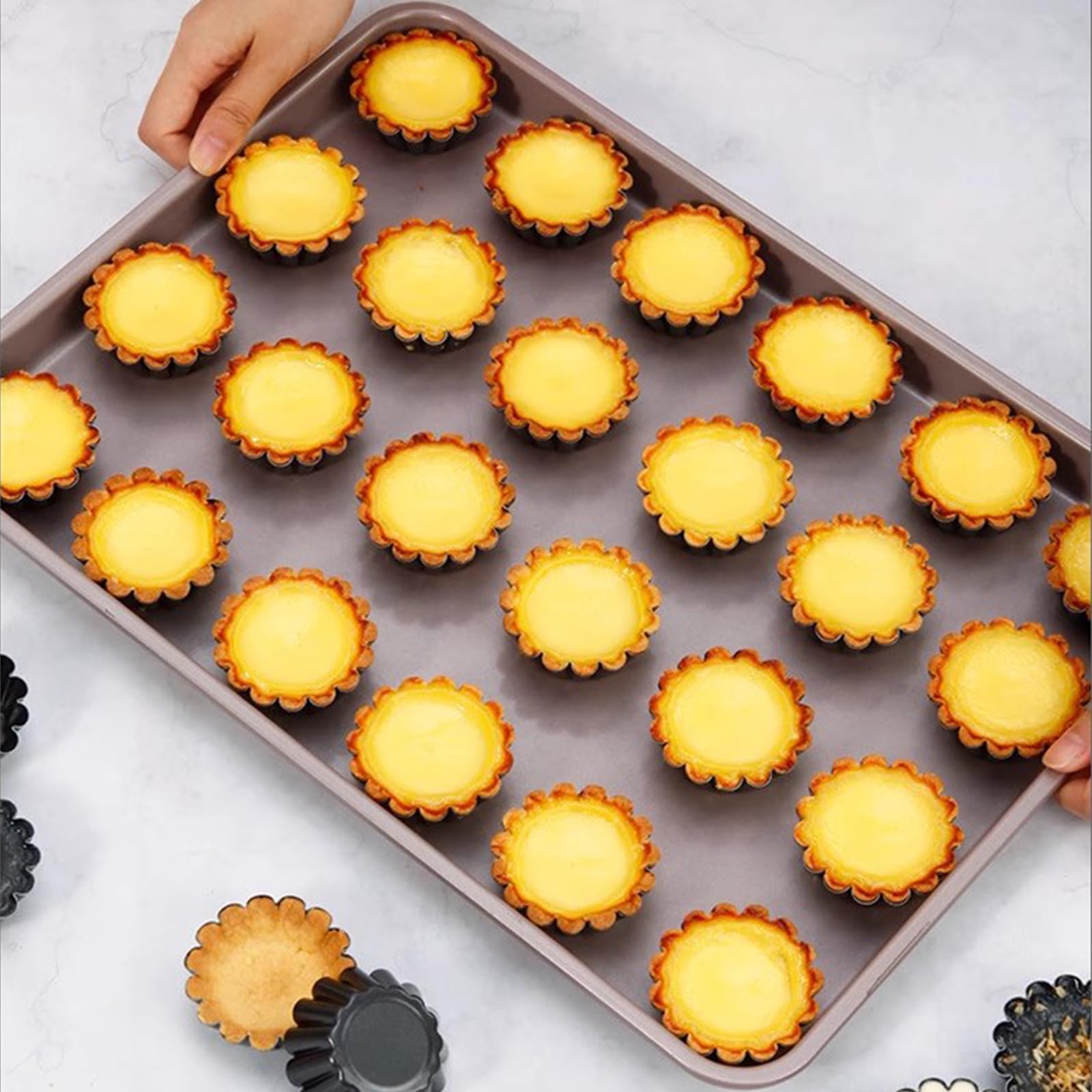 20 Pièces Mini Moules à Tartelette, Moule à Muffin en Acier au Carbone, Mini Moules à Tarte, Moules à Gâteau, Moule à Crêpe, Moule à Muffin Antiadhésif pour Pudding, Gâteau, Cupcake, Muffin Ø