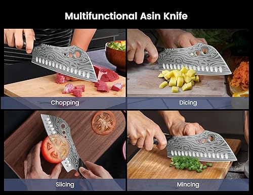 Miniatura 7 de Cuchillo de chef con pelador de hierbas, cuchillo de cocina asiático de 7 pulgadas 3 en 1 combinado con cuchillo de chef, Santoku, Nakiri para