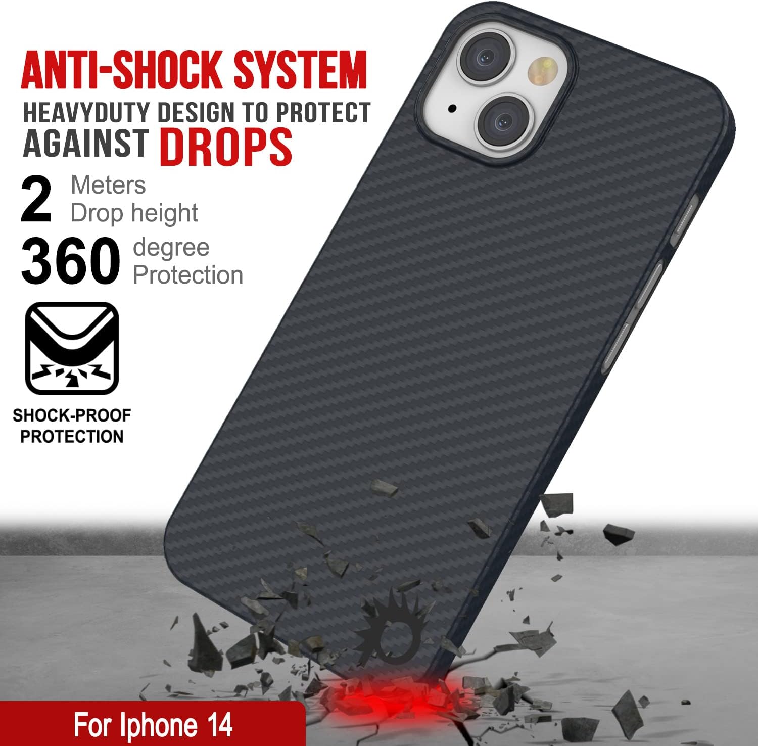 PunkCase for iPhone 14 Carbon Fiber Case [AramidShield Series] Ultra Slim & Light Carbon Skin Made from 100% Real Aramid Fiber | Military Grade Protection for Your iPhone 14 (6.1") [Black]