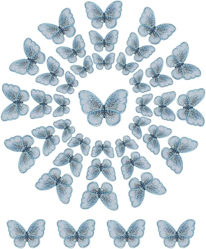 60 piezas de 3 tamaños de bordado de hadas con apliques de mariposa para coser en tul, parche de encaje de mariposa para velo de boda, diadema,