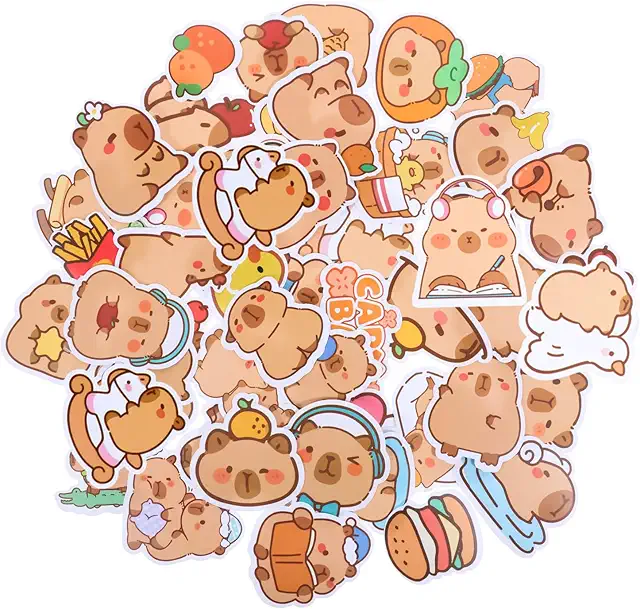 100 Pcs Capybara Stickers - Cute Cartoon Animal Decals for Water Bottles & Laptops