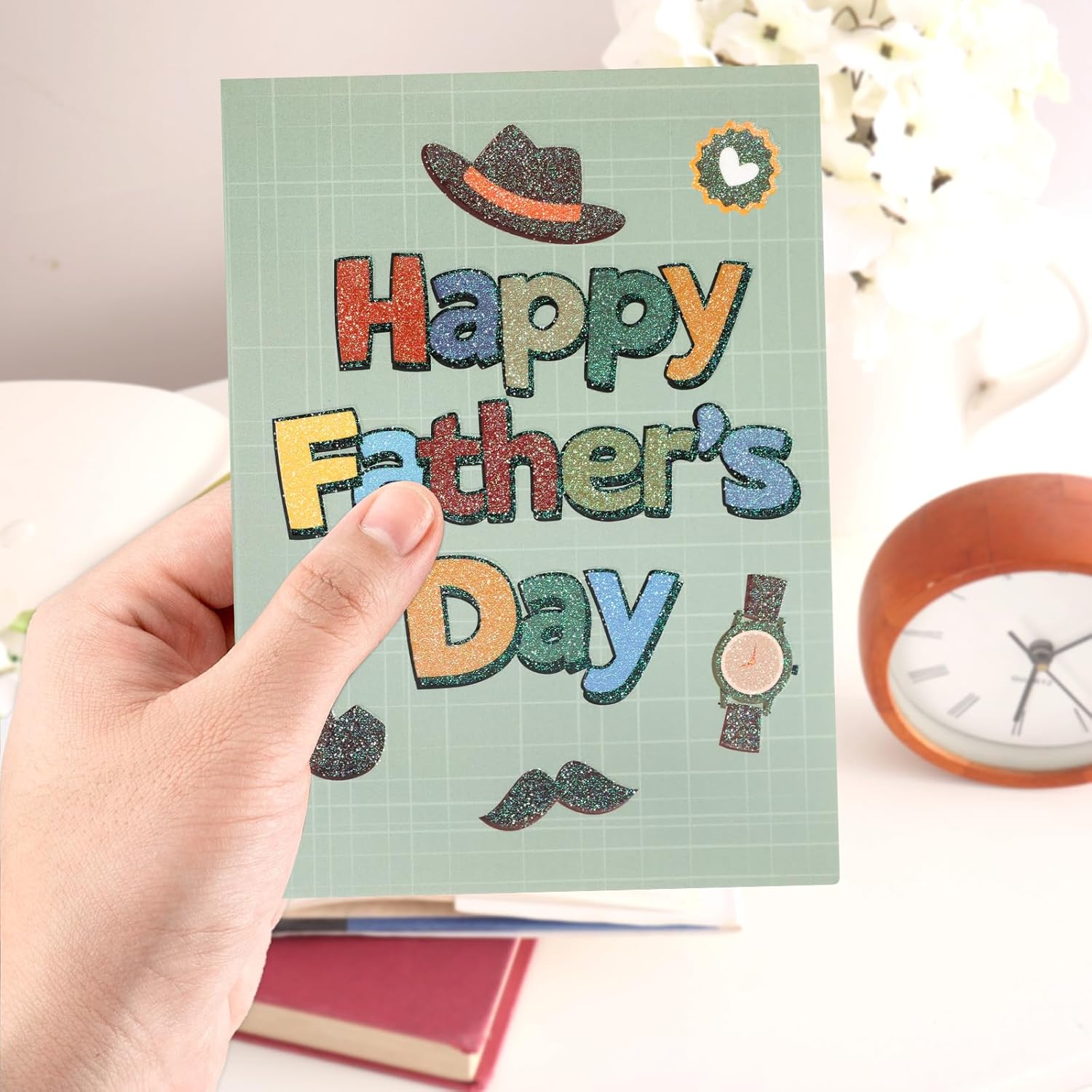Fancy Land Happy Fathers Day Cards with Envelopes 24 Pack Foil Glitter Vintage Father's Day Dad's Gift Cards Blank Inside Bulk