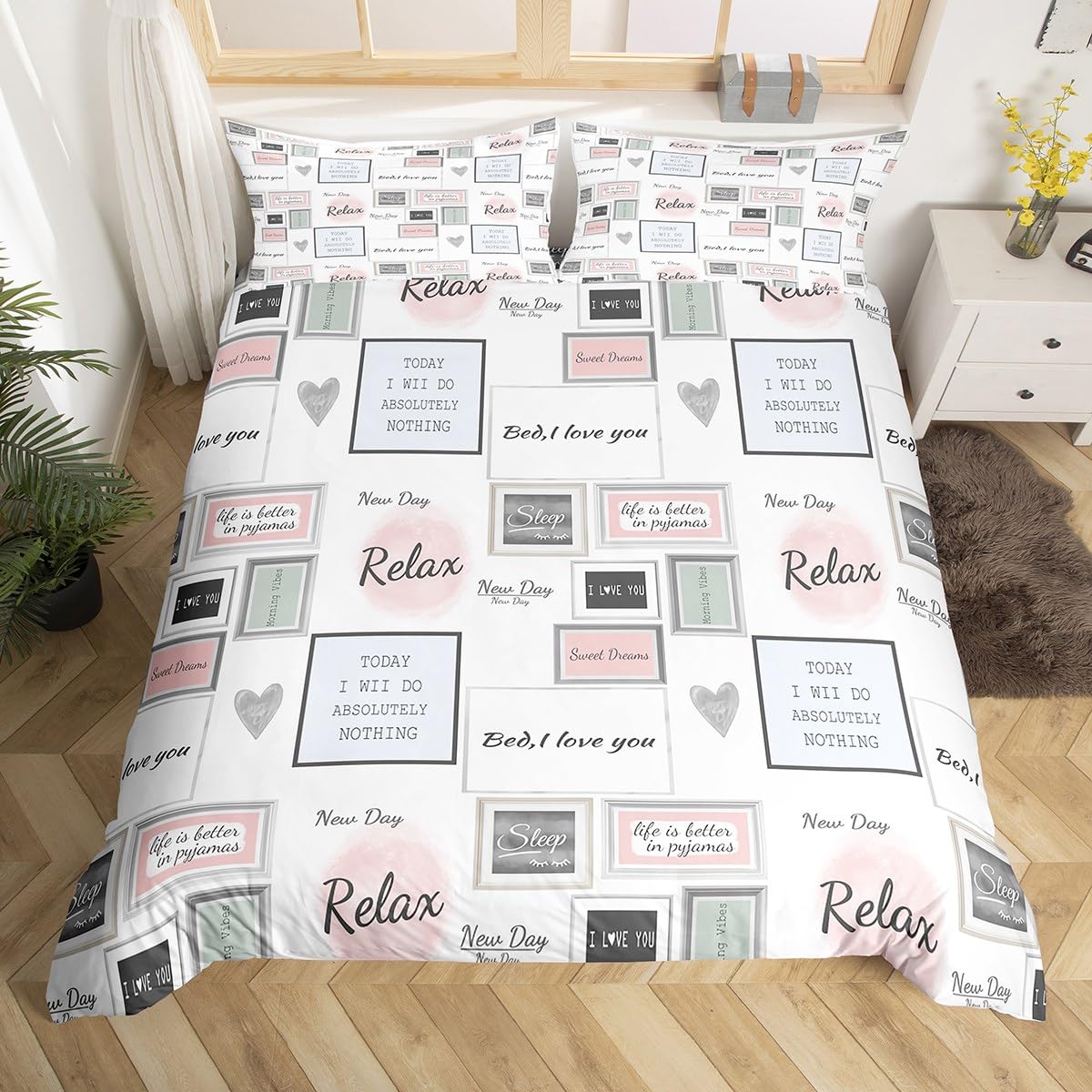 Loussiesd Heart Love Pattern Duvet Cover Single Size Heart Shape Bedding Set for Kids Romantic Pink Love Girly Comforter Cover Women Men Teens Ultra Soft Decor Zipper Closure All Season