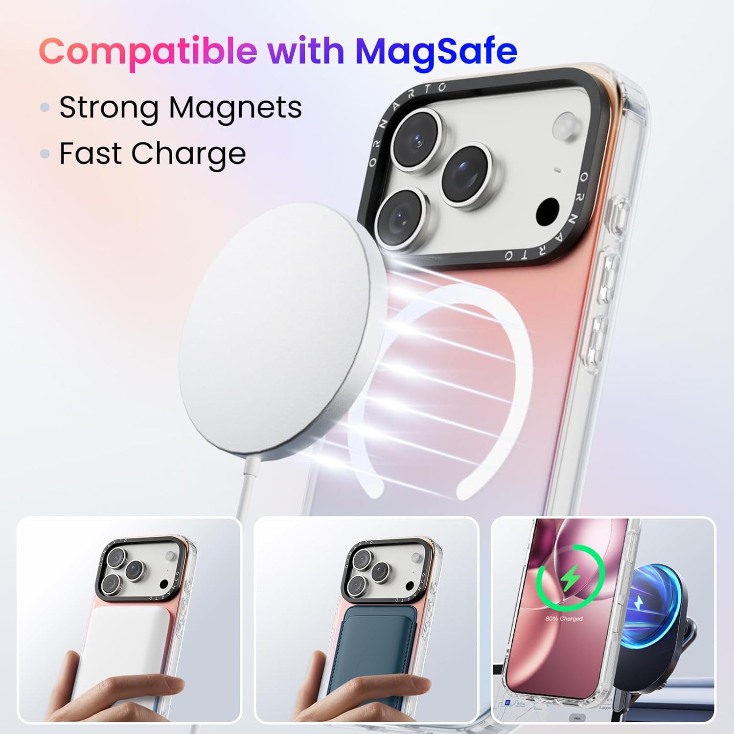 ORNARTO Compatible with iPhone 17 Pro Case 6.3", Electroplated Iridescent Gradient Cover, Compatible with MagSafe, Slim Rainbow Phone Case – Sunset Red - Image 4