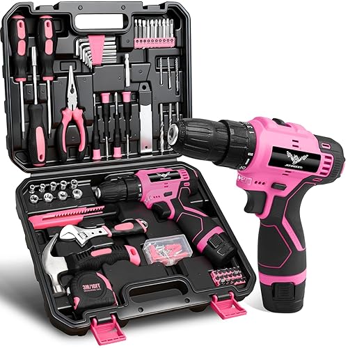 Pink Tool Set - 12V Cordless Drill Kit, 151 Piece
