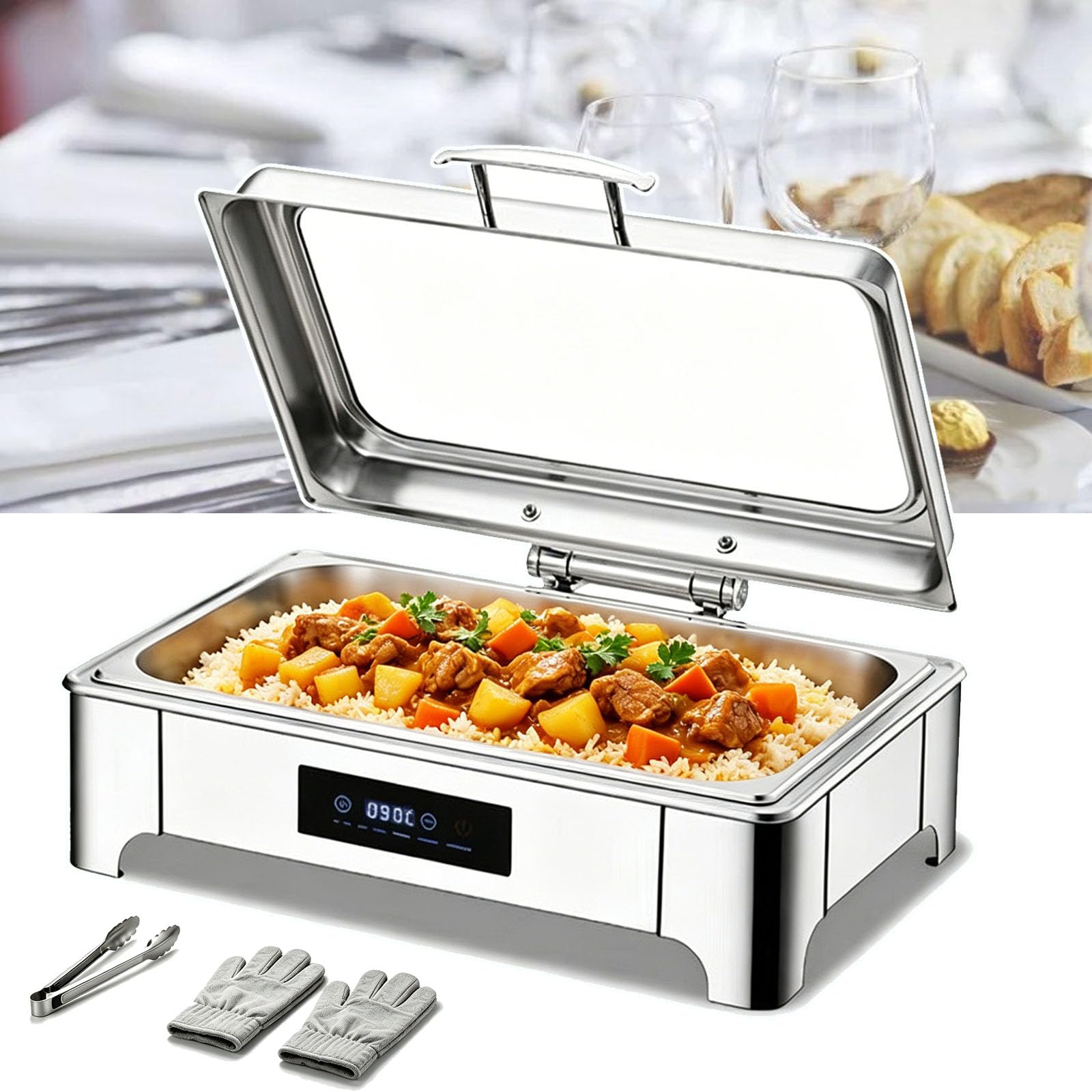 CNAOHGHN Rechaud Elétrico de 9L/13,5L para Buffet, Aquecedor de Alimentos em Aço