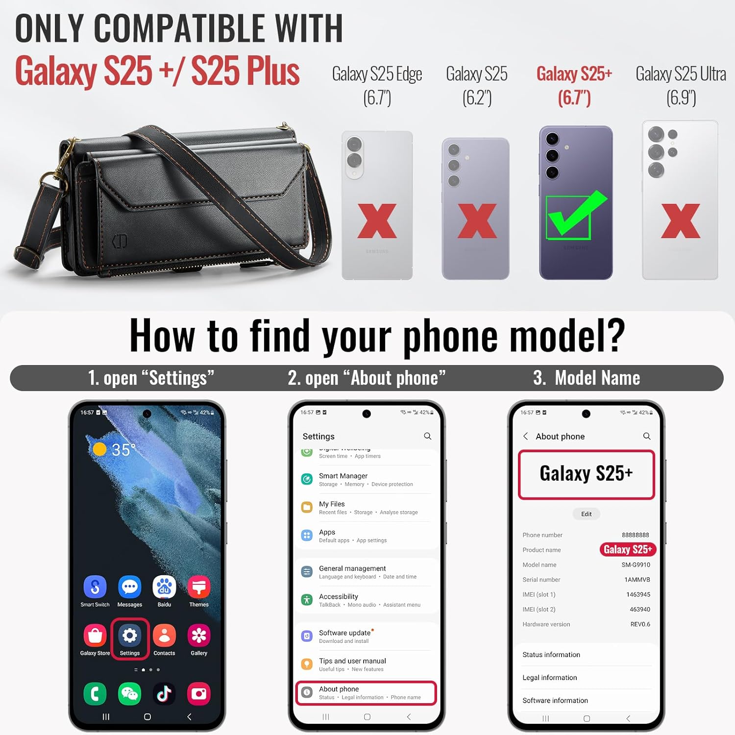 Strapurs Wallet Case Compatible with Samsung Galaxy S25 Plus RFID Blocking Card Holder Soft PU Leather Magnetic Snap Strap Zipper Pocket Phone Case Fit for Galaxy S25+/ S25 Plus - Black