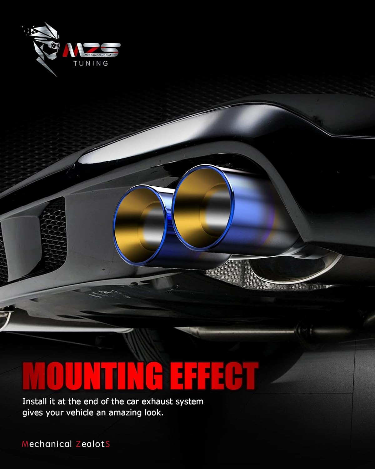 MZS Exhaust Tip, Stainless Steel 2.5" Inlet 3.5" Outlet 9.5" Length Diesel Dual Exhaust Tailpipe Universal Double Wall Tangent Edge - Titanium Burnt