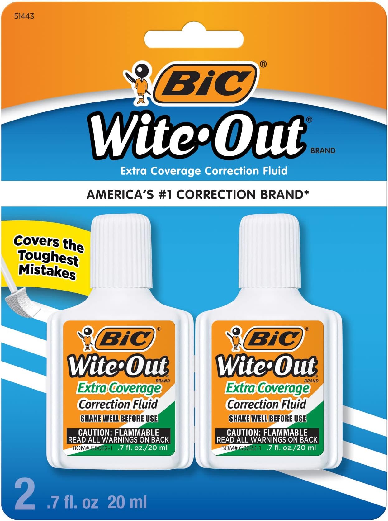 WiteOut Extra Coverage Correction Fluid, 20 ml Bottle