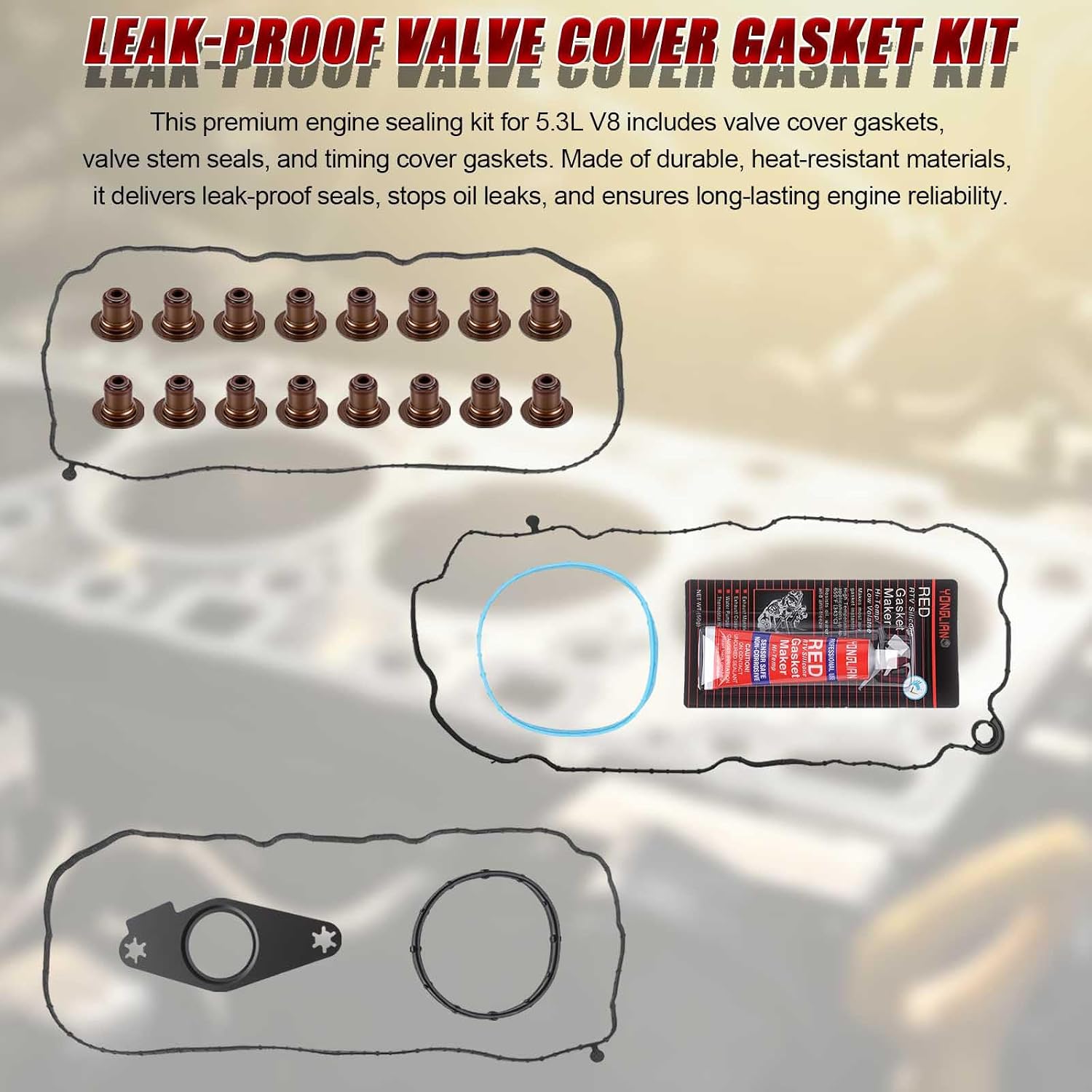 5.3 Cylinder Head Gasket Set with ES73121 Head Bolts Compatible with Chevy GMC Vehicle 2014-2020 Silverado 1500 Tahoe Suburban Sierra 1500 Yukon XL 5.3L V8 5328cc Engine, Replace OE#HS26744PT HS54996