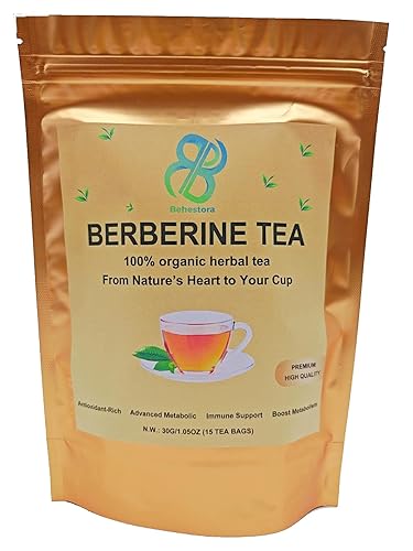 Behestora El té de berberina es un té de desintoxicación de hierbas sin cafeína, elaborado con una mezcla de berberina, canela, cúrcuma, jengibre,