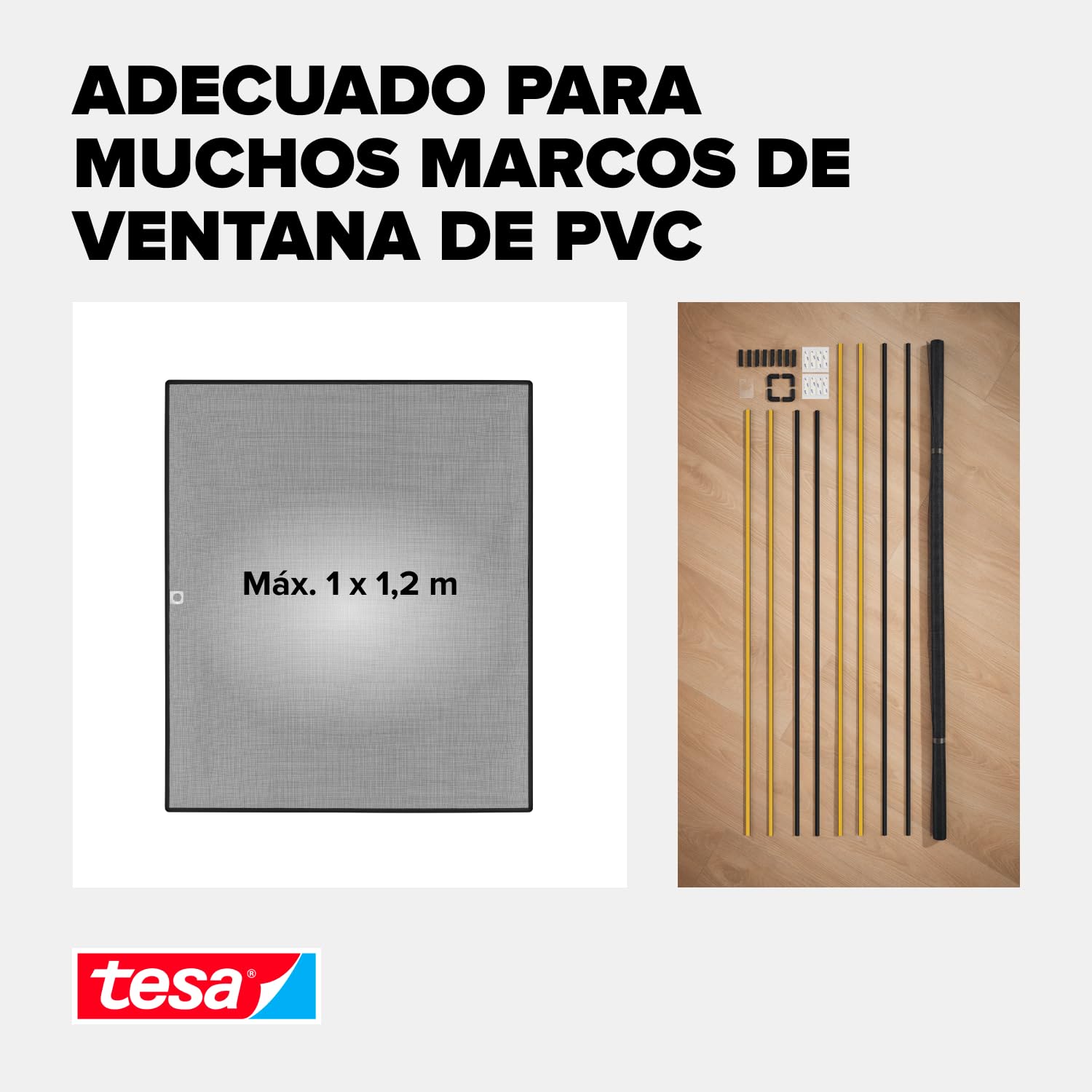 tesa INSECT STOP Clip-on Frame Fly Screen for Window - marco ajustable, malla de fibra de vidrio, clips adhesivos, antracita - 100 x 120 cm