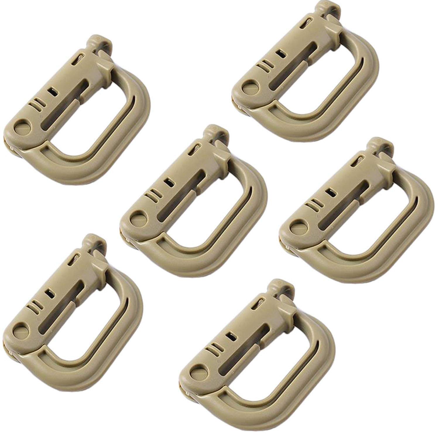 Jadedragon Multipurpose Tactical 360 Rotation D-ring Clips/Locking Carabiner/Hydration Tube Clips/Elastic String Strap Management Tool for MOLLE Webbing Attachment Backpacks (LC-Tan)