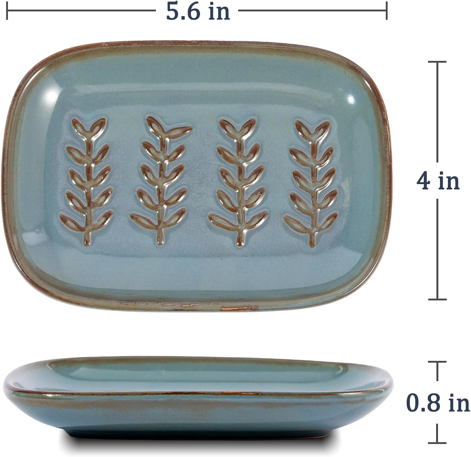 HighHerz Aesthetic Ceramic Soap Dish for Shower, Soap Holder with Raised Relief, Shower Soap Dish for Shampoo Bar Or Sponge, Soap Saver for Bathroom, Kitchen, Sink, Decorative Soap Tray (Blue)