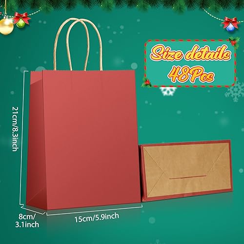 Miniatura 2 de 48 bolsas de regalo de Navidad de papel kraft rojo y verde, bolsas de regalo de Navidad verdes y rojas con asas, bolsas de regalo de Navidad, bolsas