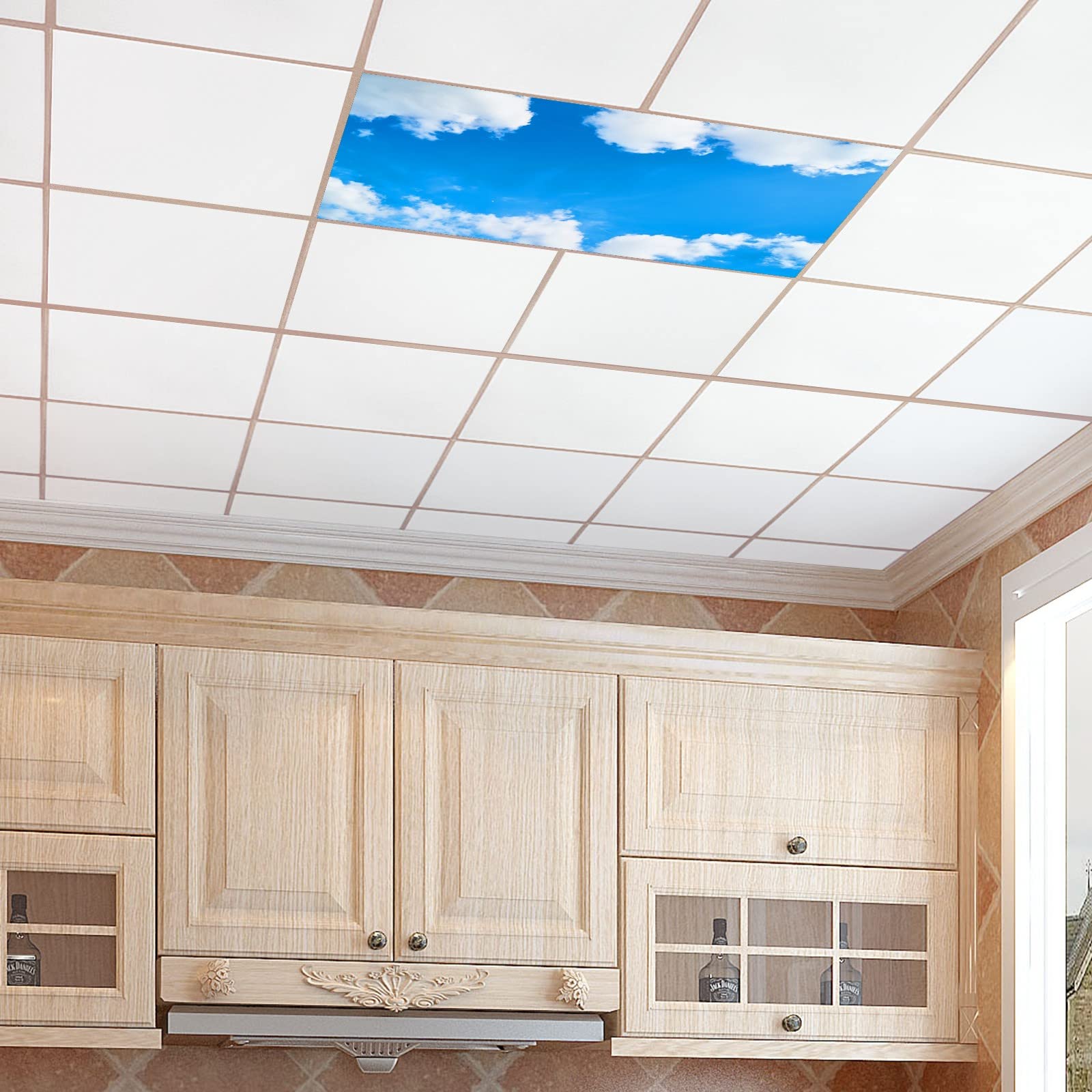 Lámpara de techo fluorescente LED para aula, panel de cielo nube, decorativo, lámpara fluorescente para ventana, 61 x 122 cm, solución de iluminación de oficina