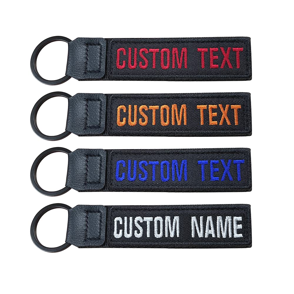 Personalized Keyring, Custom Embroidery Your Text Name Keychain, Motorcycle Car Key Tags, Key Ring Accessories for Men's gift Biker Car Scooter
