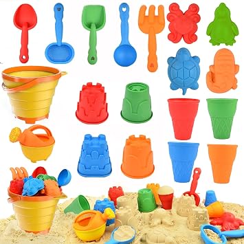 Beach Toys Set for Kids, Collapsible Sand Bucket and Shovels Set with Watering Can,Mesh Bag, Ice Cream &Animal Sand Molds,Travel Beach Toys for Toddler Boys Girls Age 3 4 5 6 7 8+