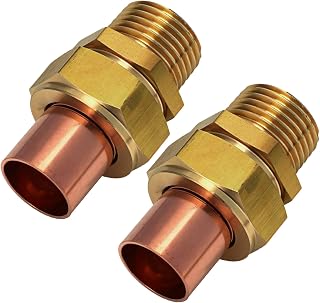 2 Pack 1/2" C x MIP LF Brass Pipe Copper Union Sweat to Male