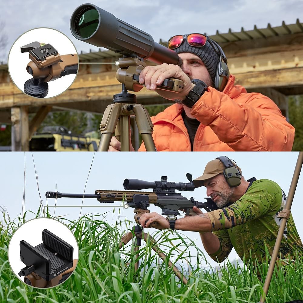 Manfrotto ALPHA S.H.O.T. Grip PRO Kit, Treppiede in Alluminio, Testa Grip Head 360 Gradi, Sella Universale per Fucili, Ottiche, Mirini, Piastra 200PL,per Tiro Sportivo,Osservazione,Attività all'aperto