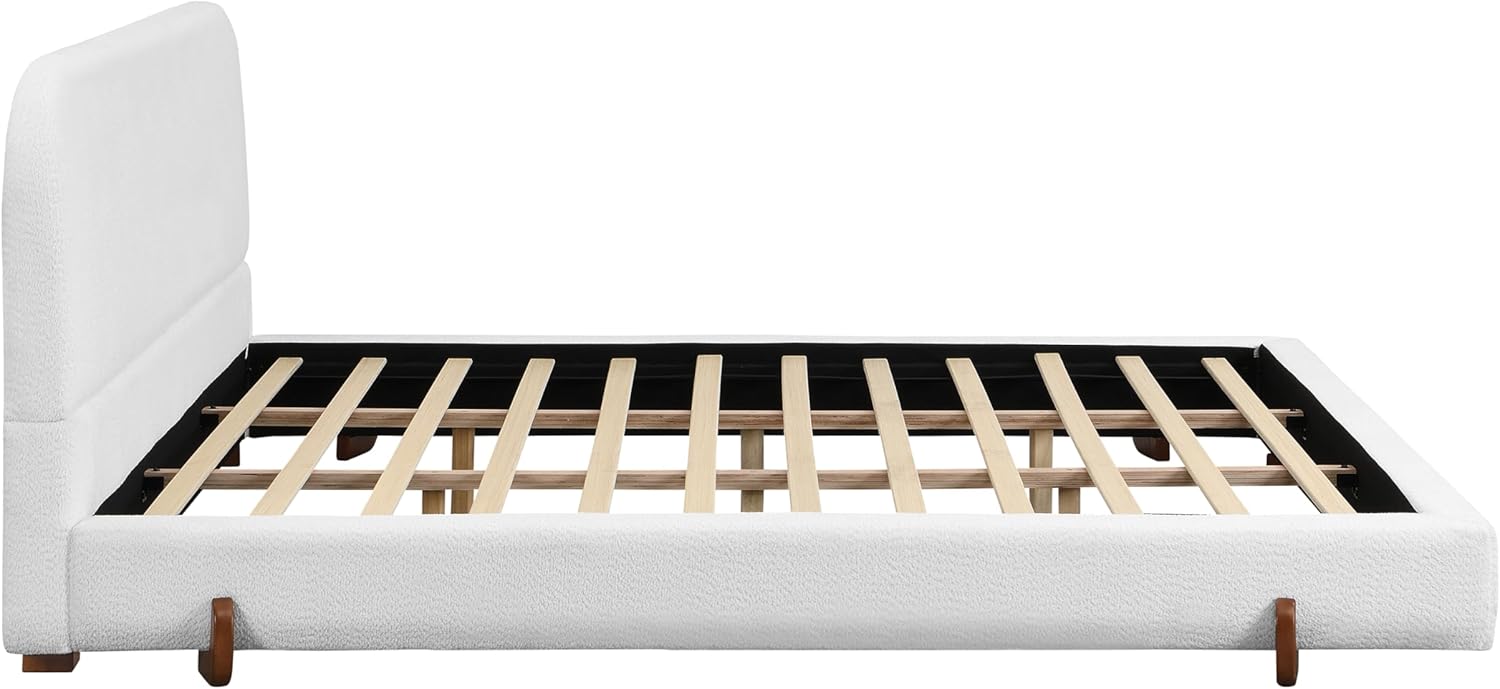 Merax King Size Chenille Solid Wood Upholstered Bed Frame, 4-inch Thick Double-Sided, Soft & Skin-Friendly Elegant Platform Bed for Bedroom Small Spaces, White