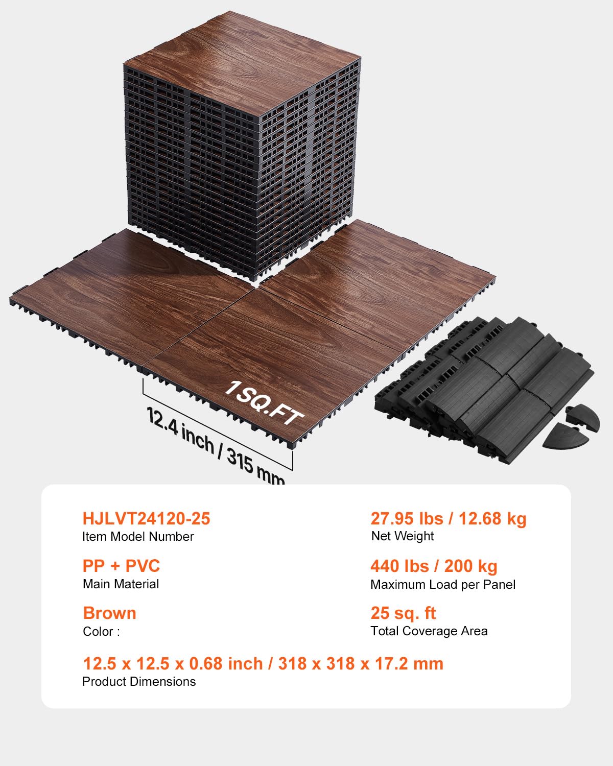 VEVOR Pistas de Baile de PP y PVC, 25 Piezas Entrelazadas, Suelo de Baile Portátil, Veta de Madera de Roble, 25 Pies Cuadrados