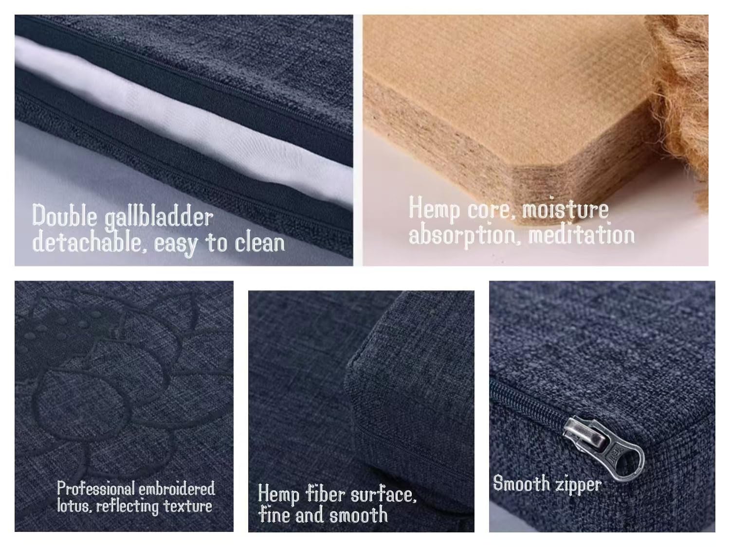 Grand Coussin De Méditation, Tapis De Méditation Carré Fabriqué à La Main, Coussin De Sol Pliable Portable, Coussins De Yoga En Fibre De Chanvre Naturel Pour(Size:80x80cm(31x31inch),Color:gris)