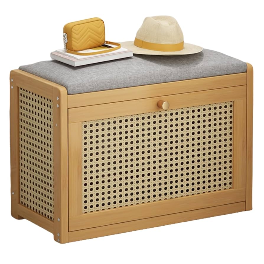 ラタンベンチ　収納箱　下駄箱 収納付きベンチ [幅91] 引き出し1杯 ラタン調 完成品 SMOOTH